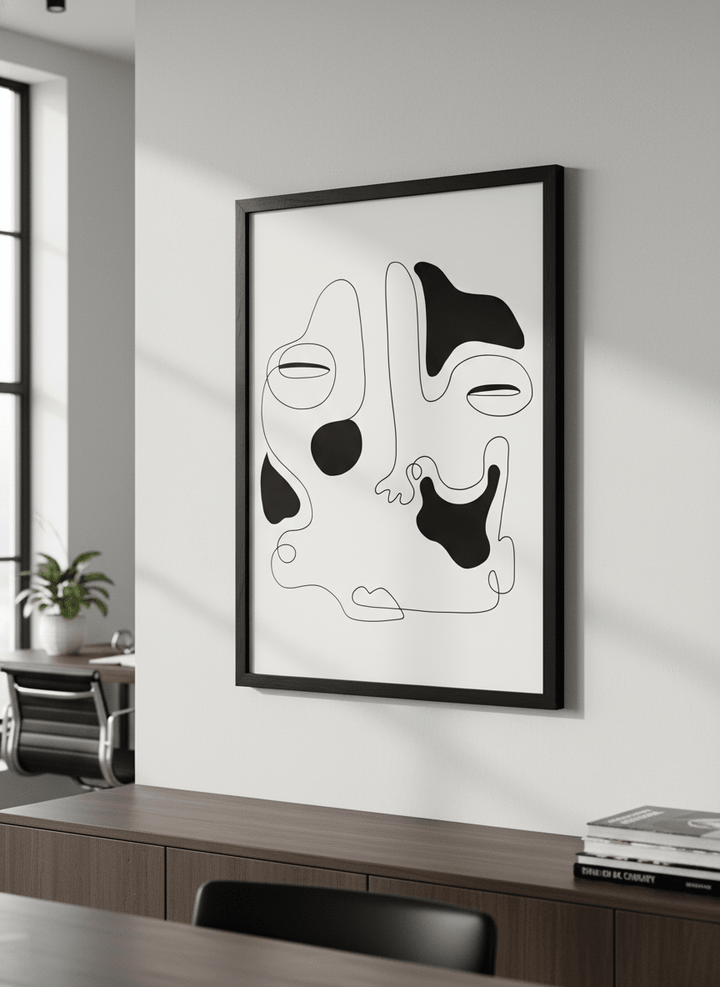 Contemporary wall art featured in a bright modern office workspace