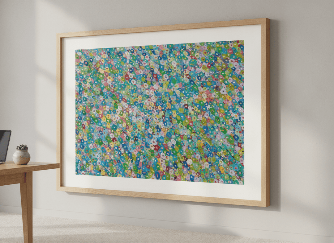 Contemporary wall art featured in a bright modern office workspace