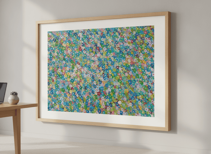 Contemporary wall art featured in a bright modern office workspace
