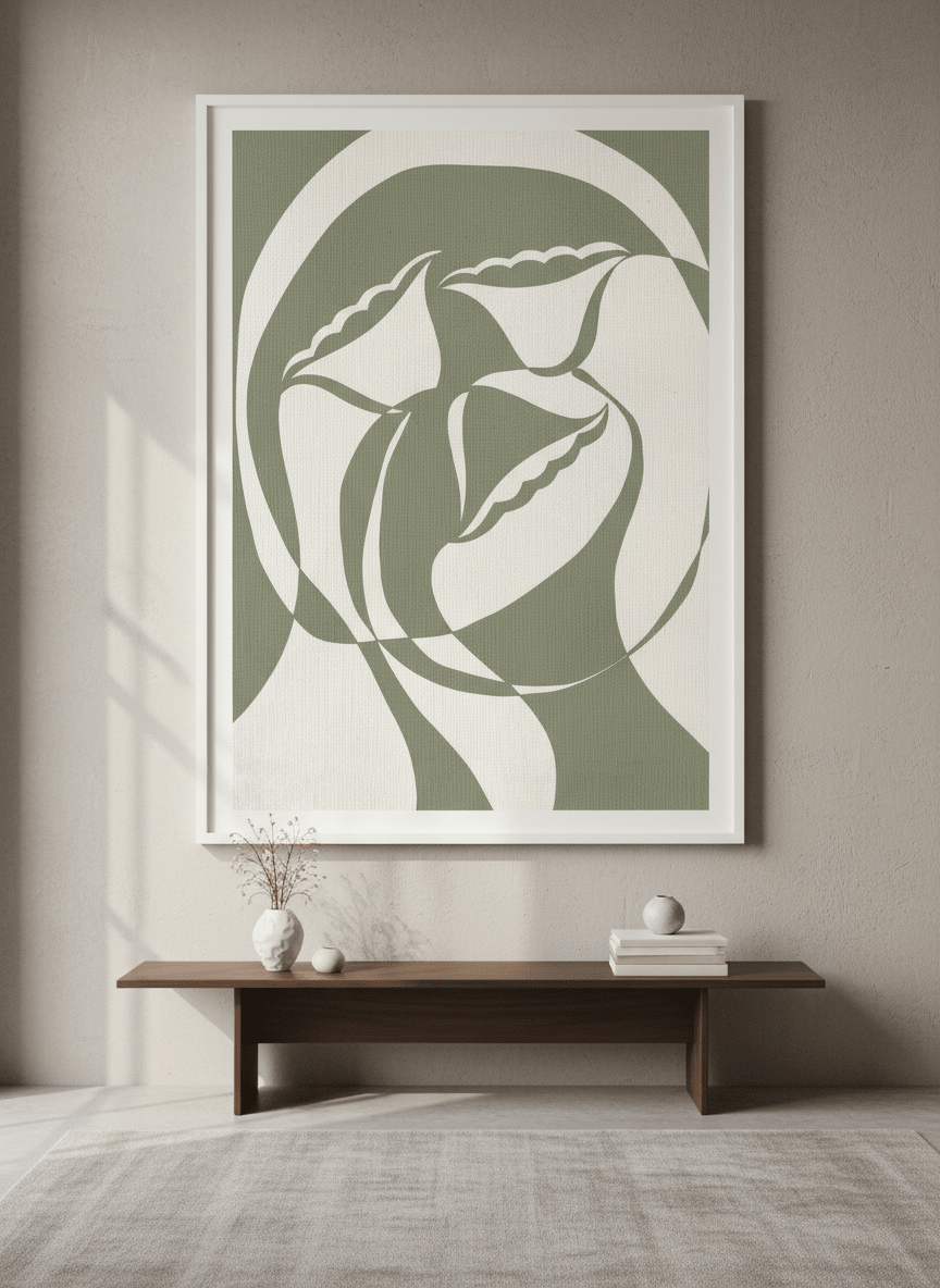 Monumental artwork centred on a feature wall in a luxe interior