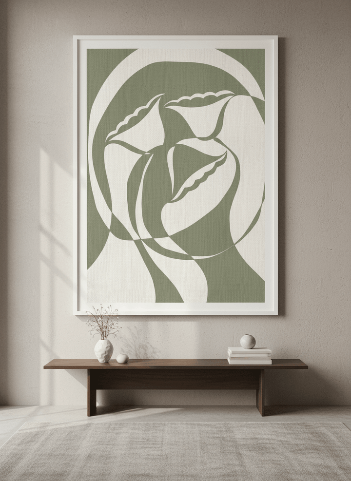 Monumental artwork centred on a feature wall in a luxe interior