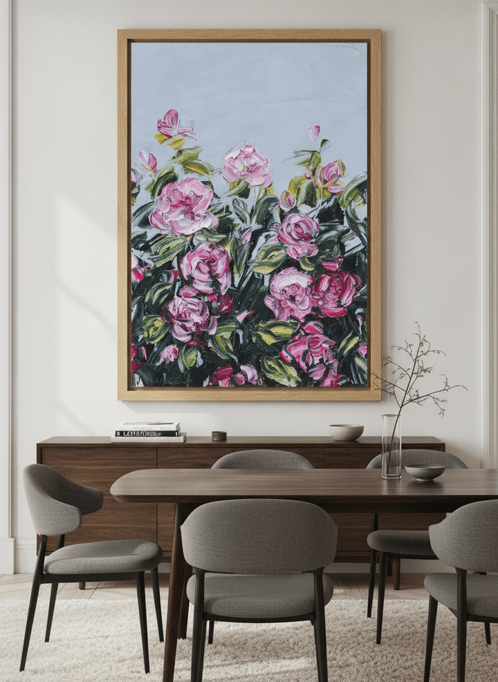 Monumental artwork centred on a feature wall in a luxe interior