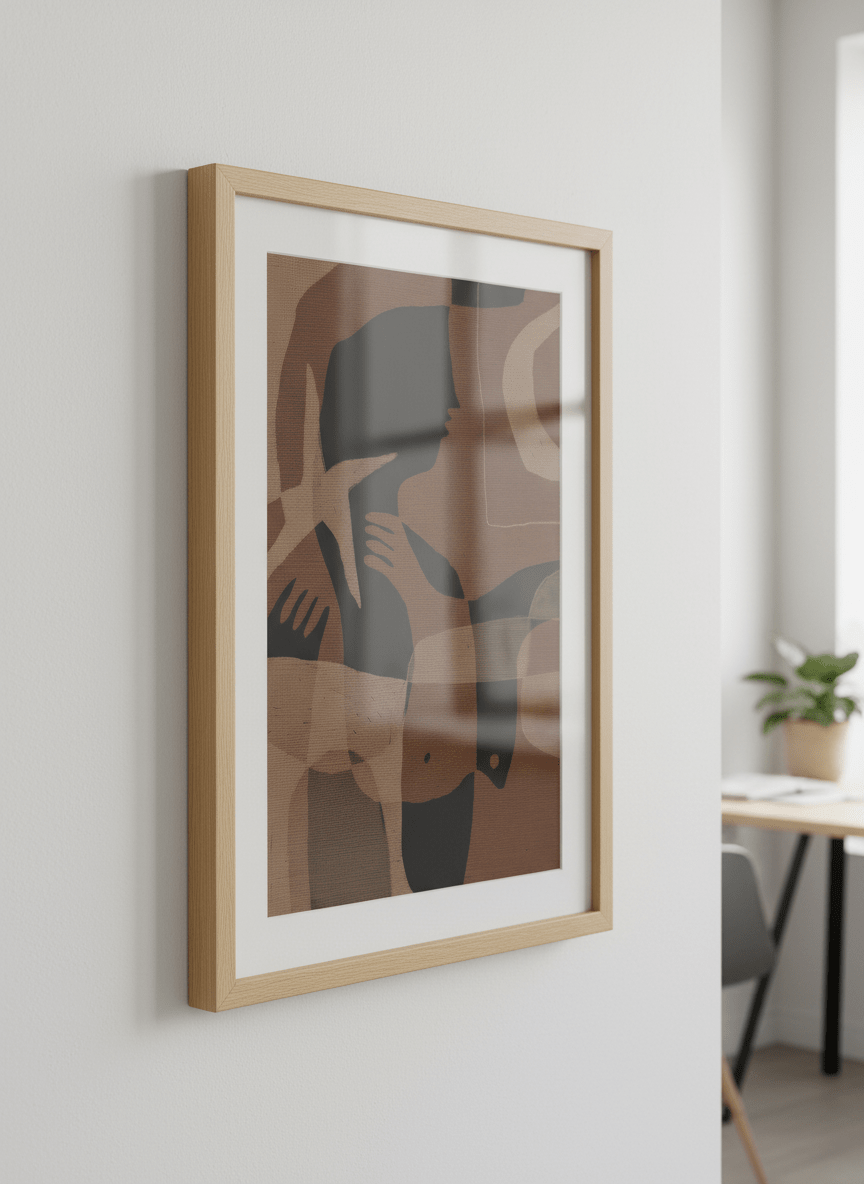 Contemporary wall art featured in a bright modern office workspace