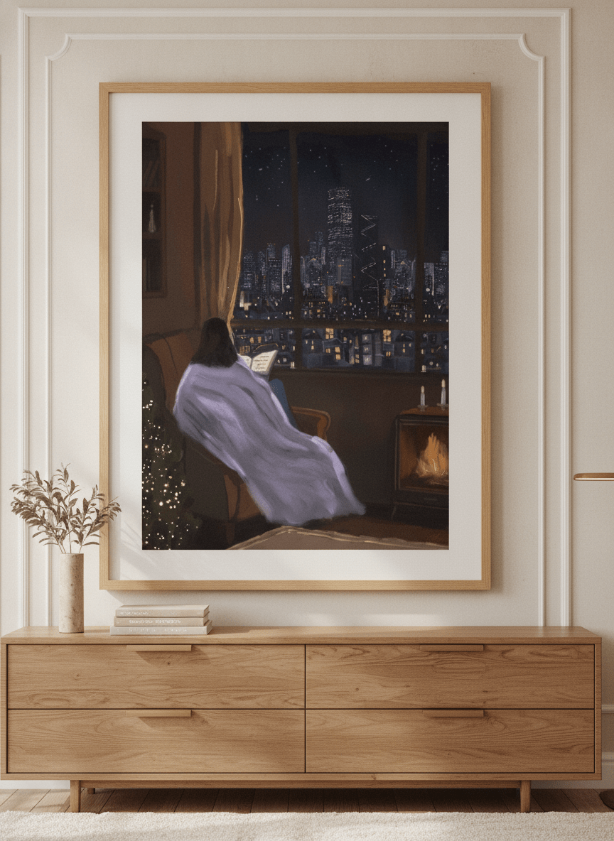 Monumental artwork centred on a feature wall in a luxe interior