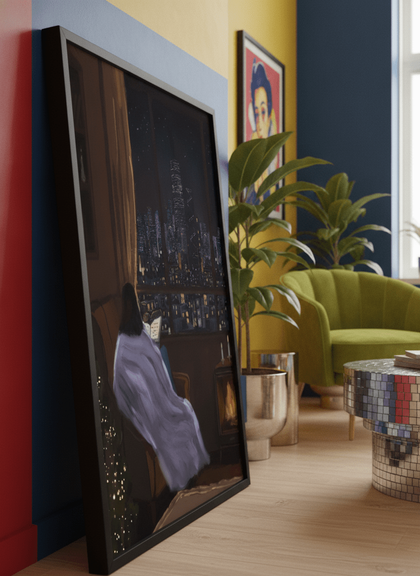Bold wall art styled in a colourful, eclectic modern home