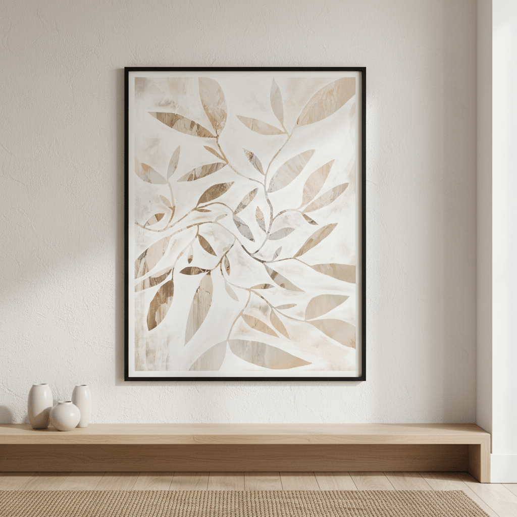 Beige Watercolor Leaves by Deer Muskeeter wall - art - picture - poster
