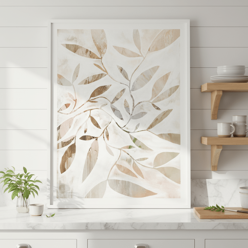 Beige Watercolor Leaves by Deer Muskeeter wall - art - picture - poster
