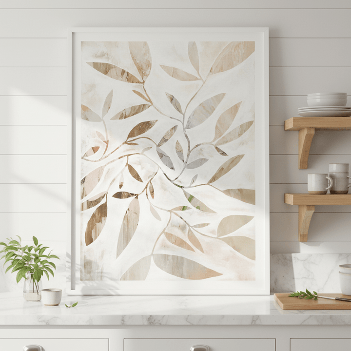 Beige Watercolor Leaves by Deer Muskeeter wall - art - picture - poster