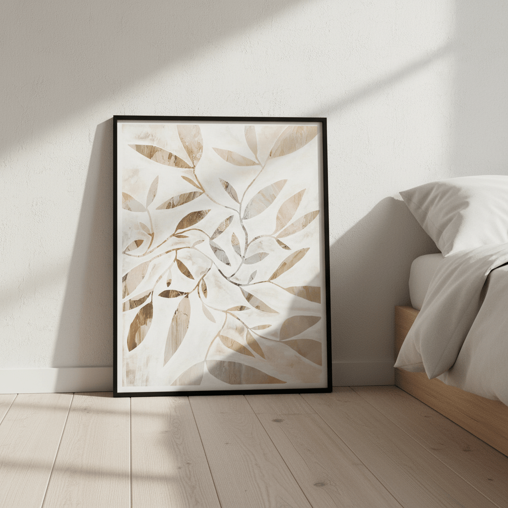 Beige Watercolor Leaves by Deer Muskeeter wall - art - picture - poster