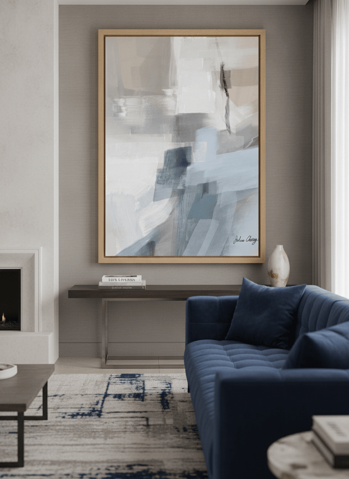 Monumental artwork centred on a feature wall in a luxe interior