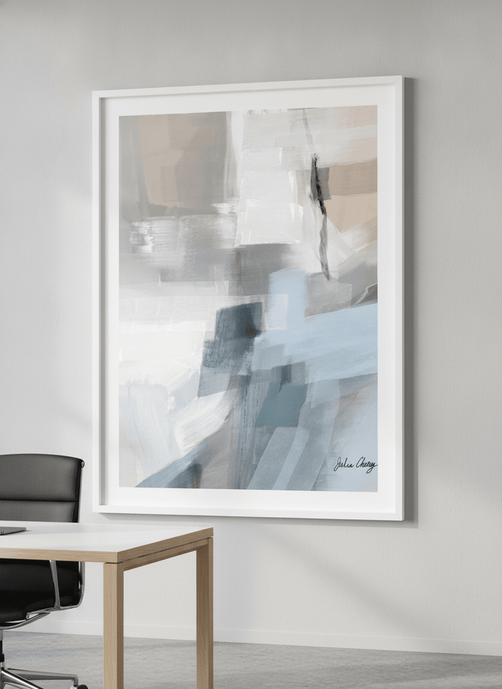 Contemporary wall art featured in a bright modern office workspace