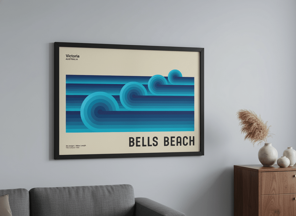 Modern wall art styled above a sofa in a neutral living room