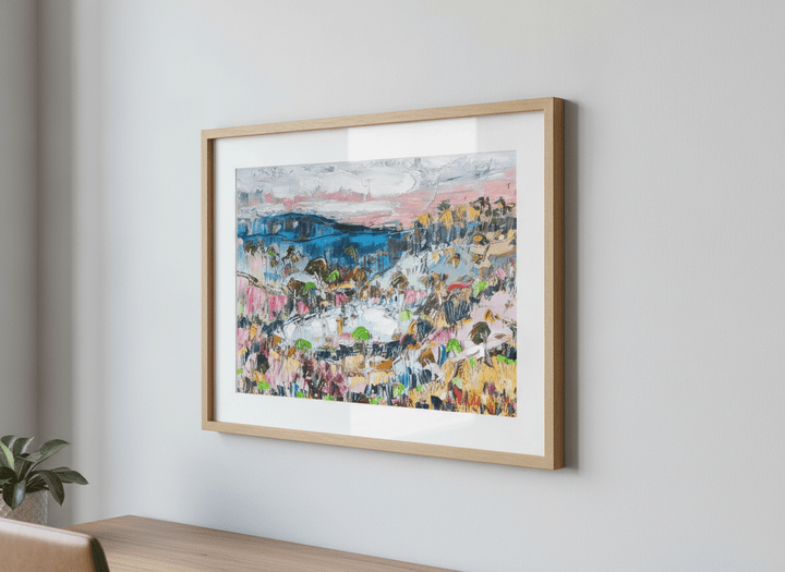 Contemporary wall art featured in a bright modern office workspace