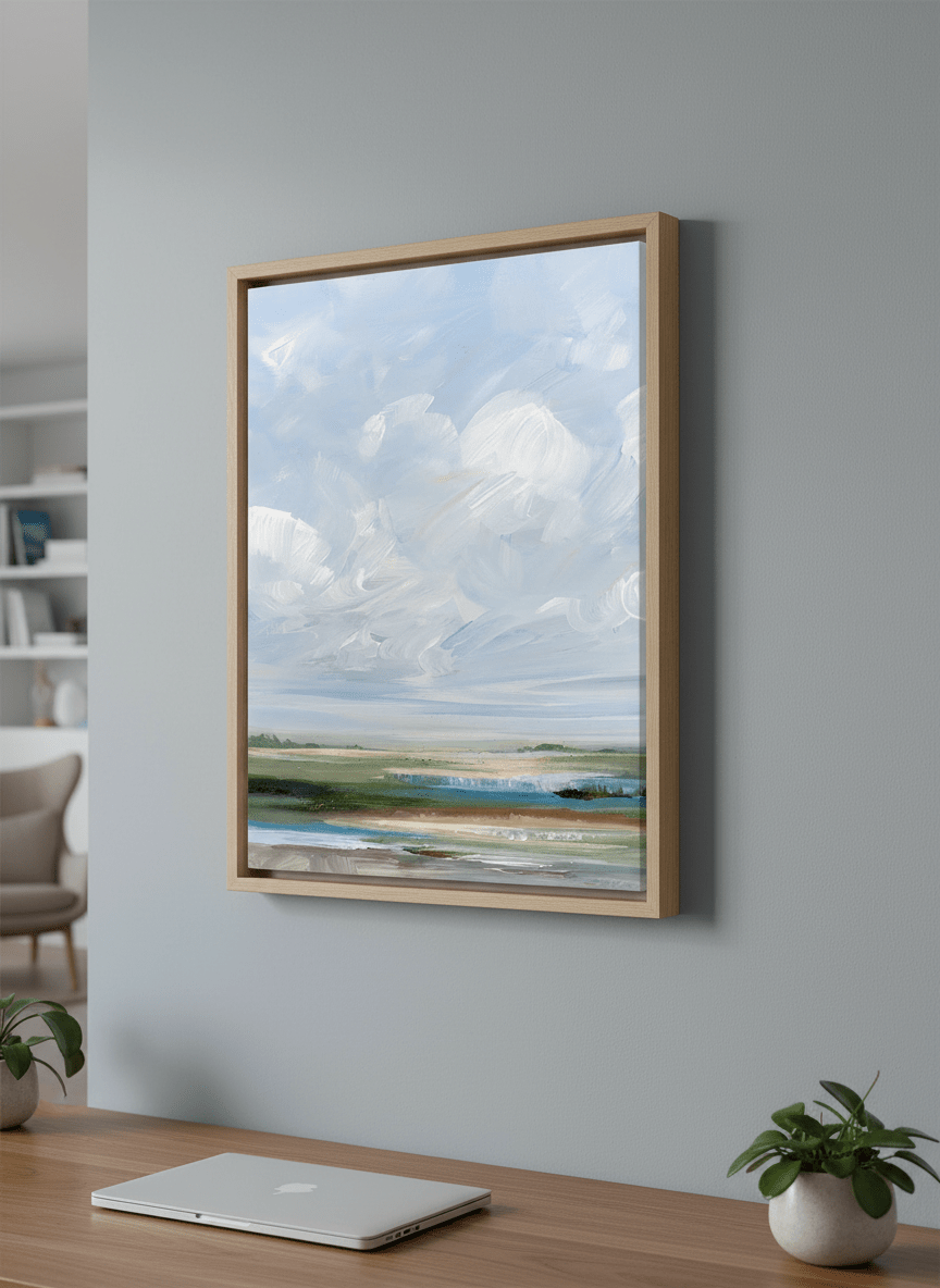 Contemporary wall art featured in a bright modern office workspace