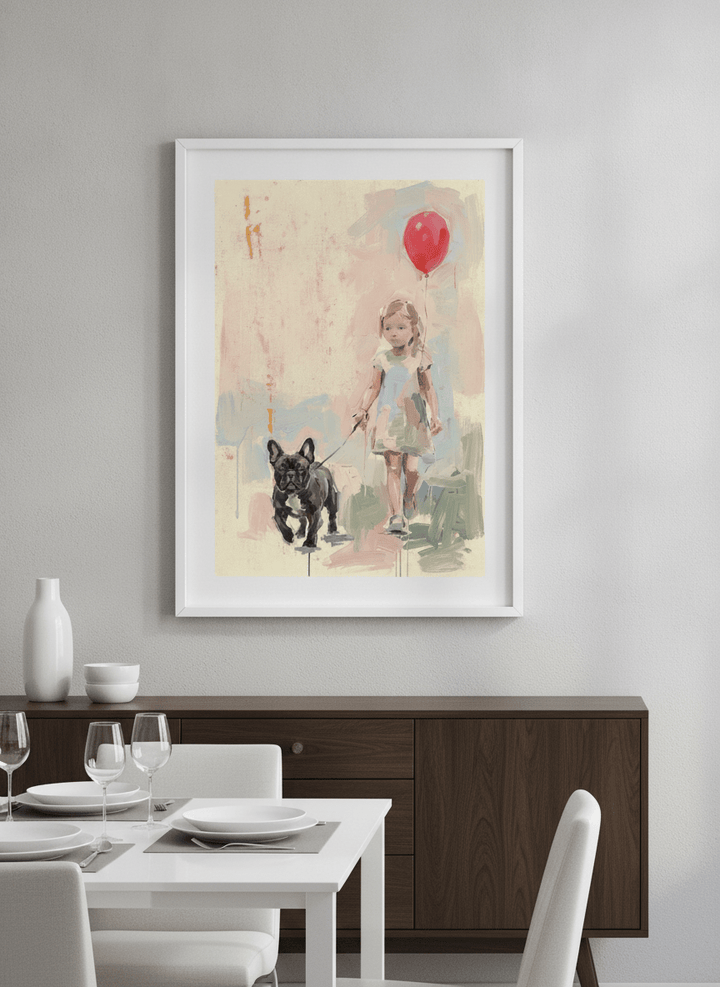 Wall art styled above a dining table in a contemporary home