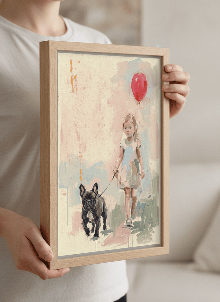 Person showcasing the artwork against a clean modern interior wall