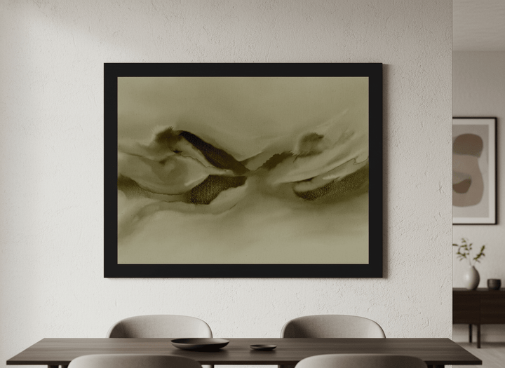 Wall art styled above a dining table in a contemporary home