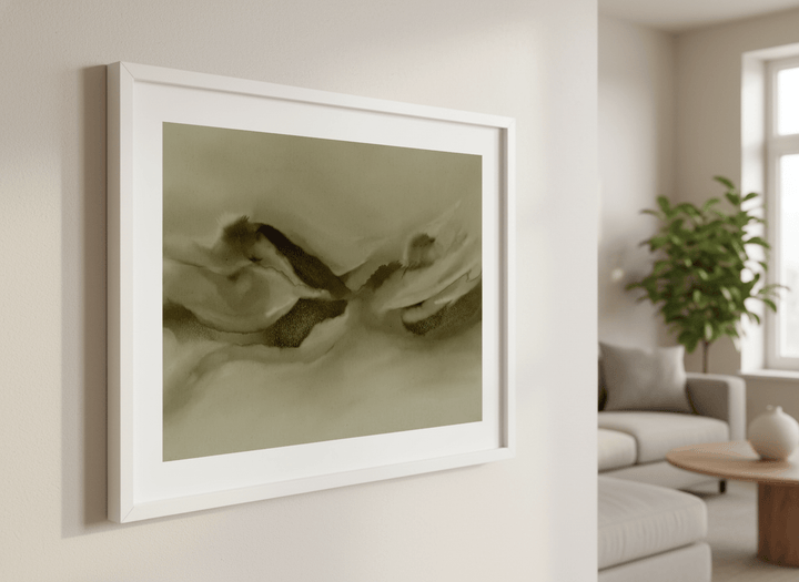 Modern wall art styled above a sofa in a neutral living room