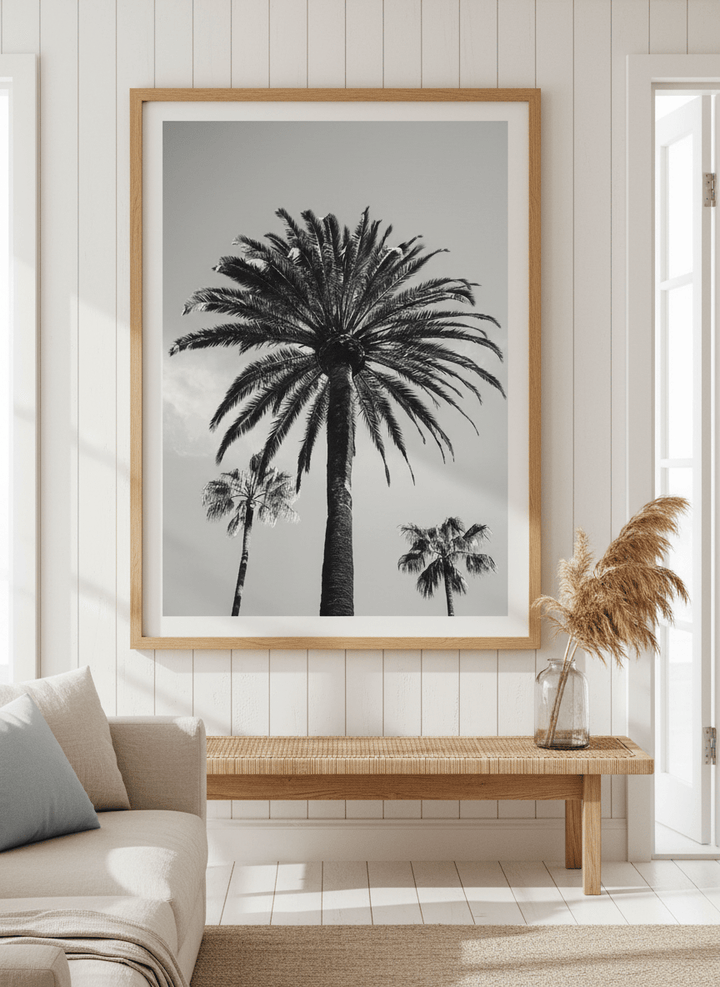 Neutral wall art displayed in a sunny coastal beach house