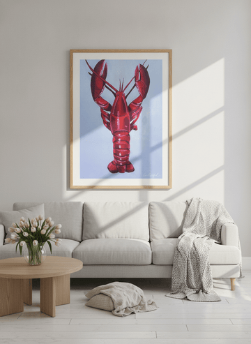 Oversized statement modern wall art print styled on the wall in a bright Scandinavian living room