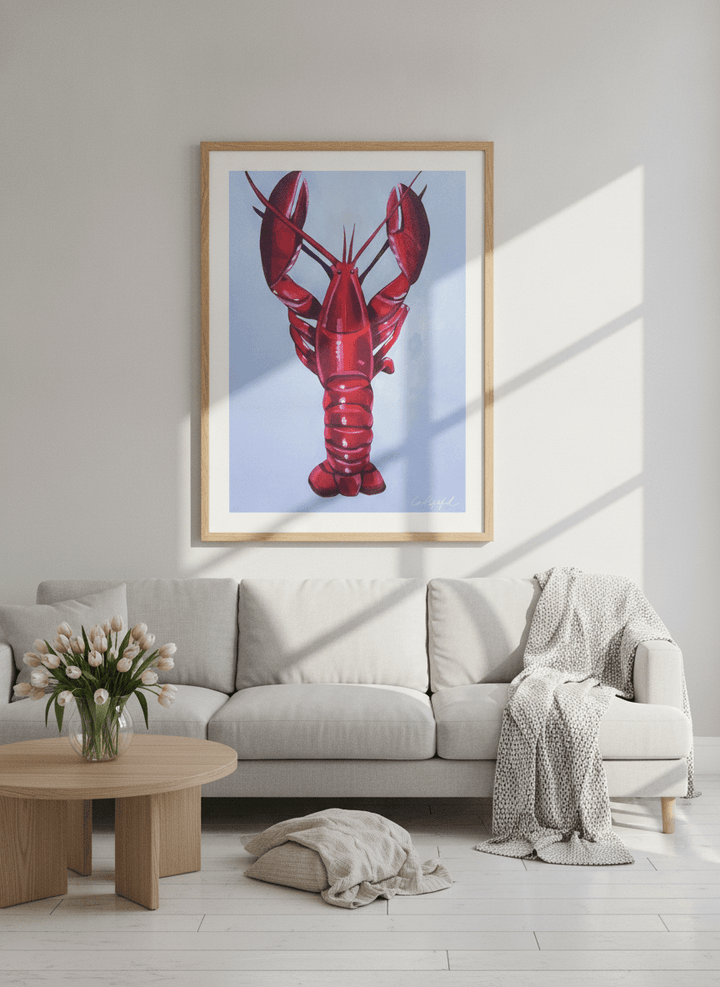Oversized statement modern wall art print styled on the wall in a bright Scandinavian living room