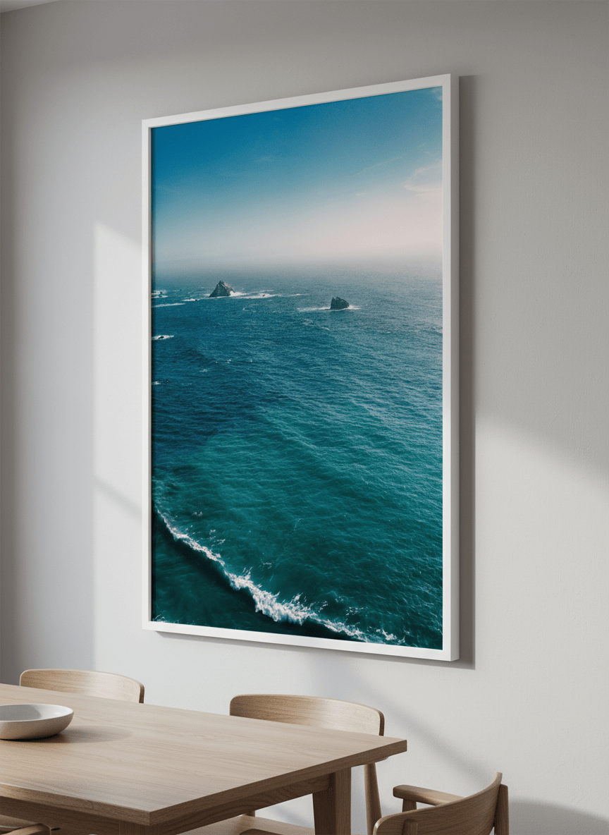 Wall art styled above a dining table in a contemporary home