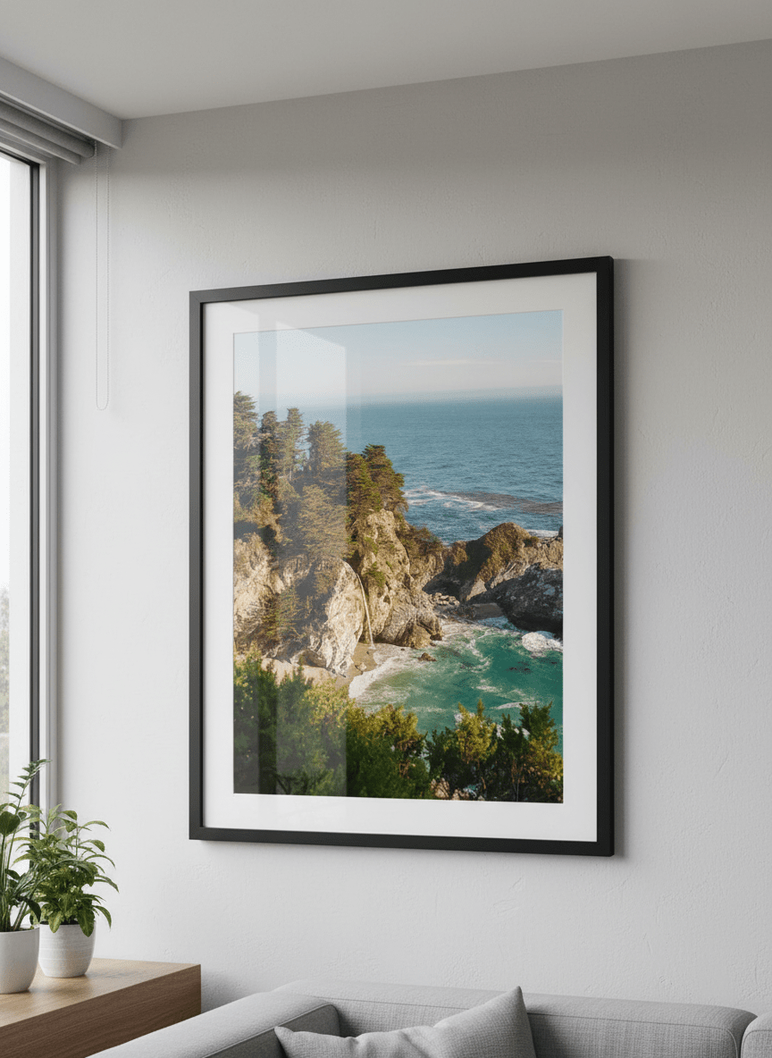 Modern wall art styled above a sofa in a neutral living room