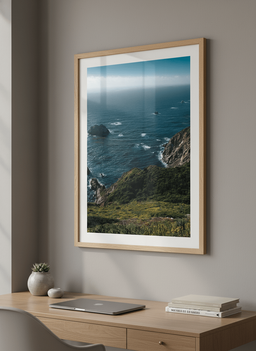 Contemporary wall art featured in a bright modern office workspace
