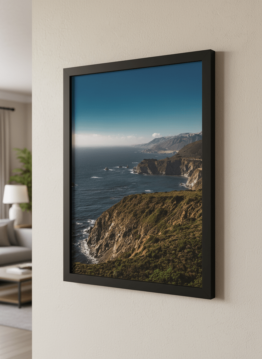 Modern wall art styled above a sofa in a neutral living room