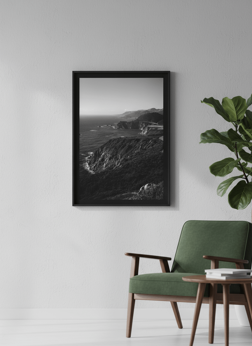 Modern wall art styled above a sofa in a neutral living room