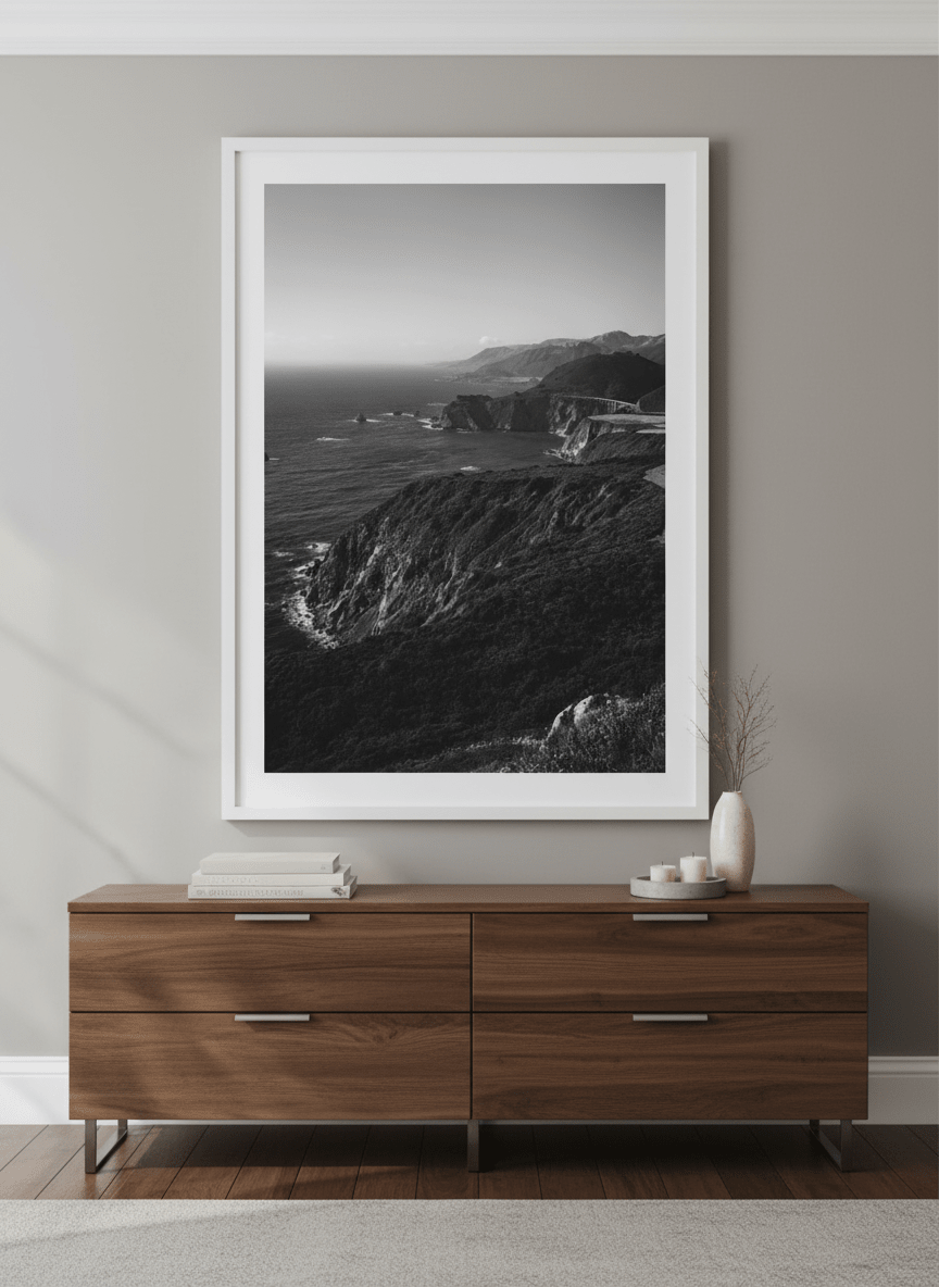 Monumental artwork centred on a feature wall in a luxe interior