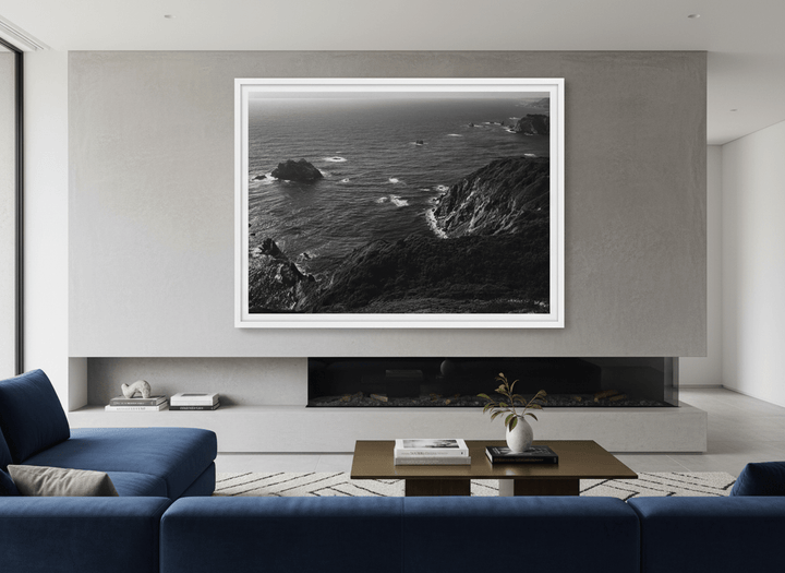 Monumental artwork centred on a feature wall in a luxe interior
