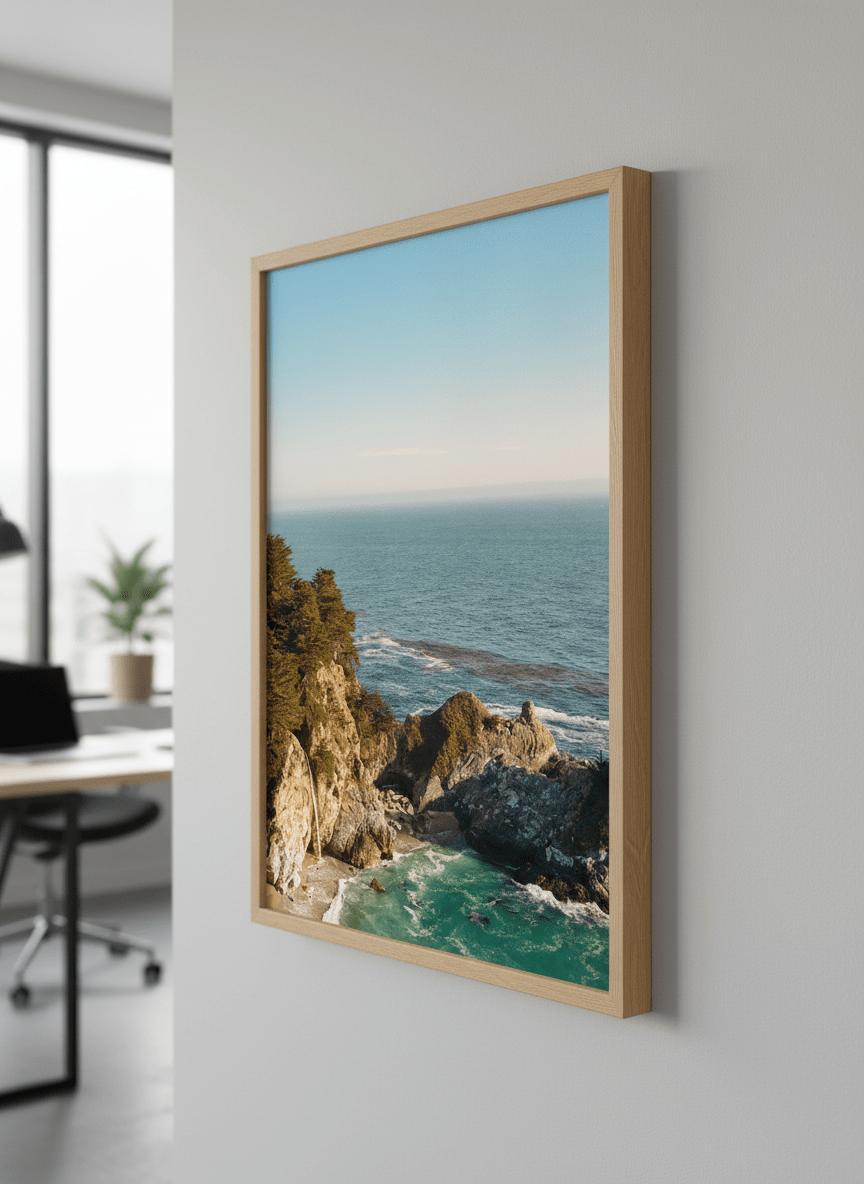 Contemporary wall art featured in a bright modern office workspace