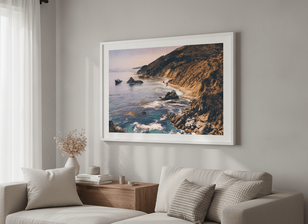 Artwork displayed above a credenza in a real-looking contemporary home