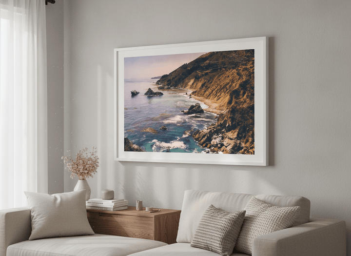 Artwork displayed above a credenza in a real-looking contemporary home