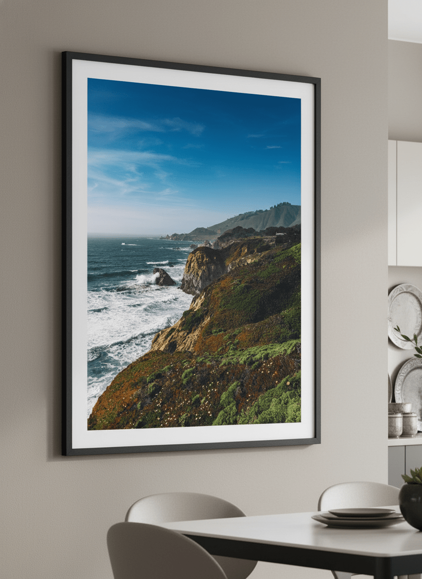Wall art styled above a dining table in a contemporary home