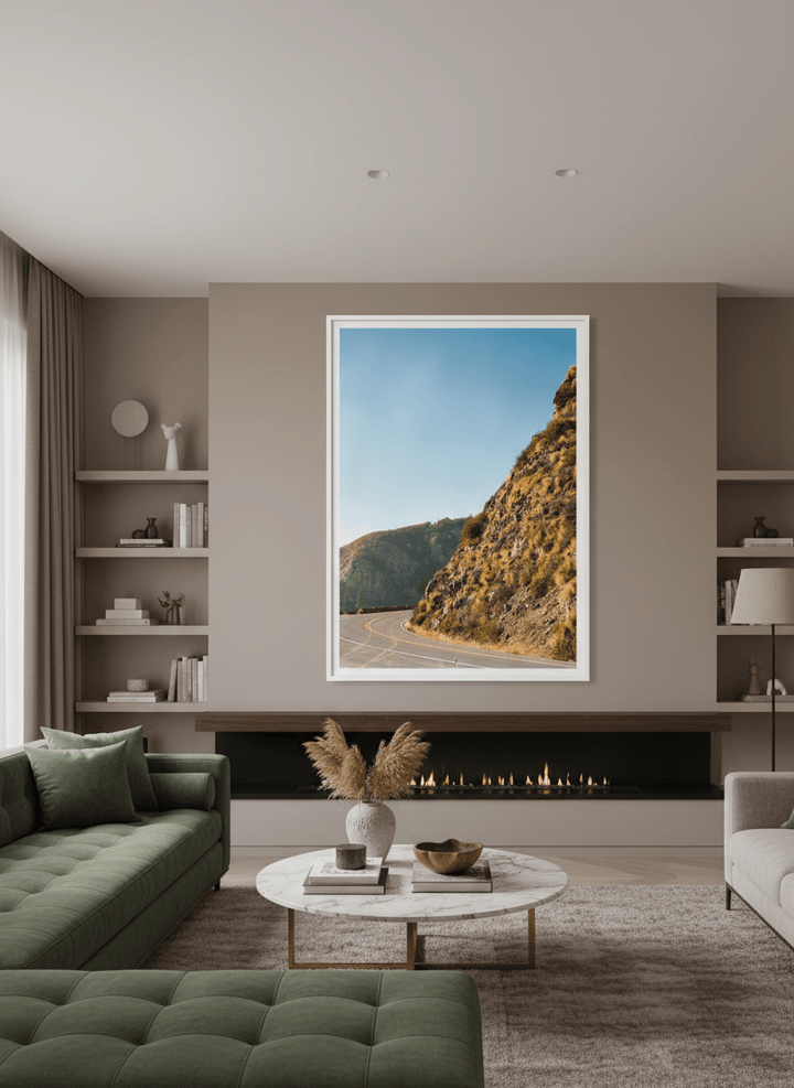 Monumental artwork centred on a feature wall in a luxe interior