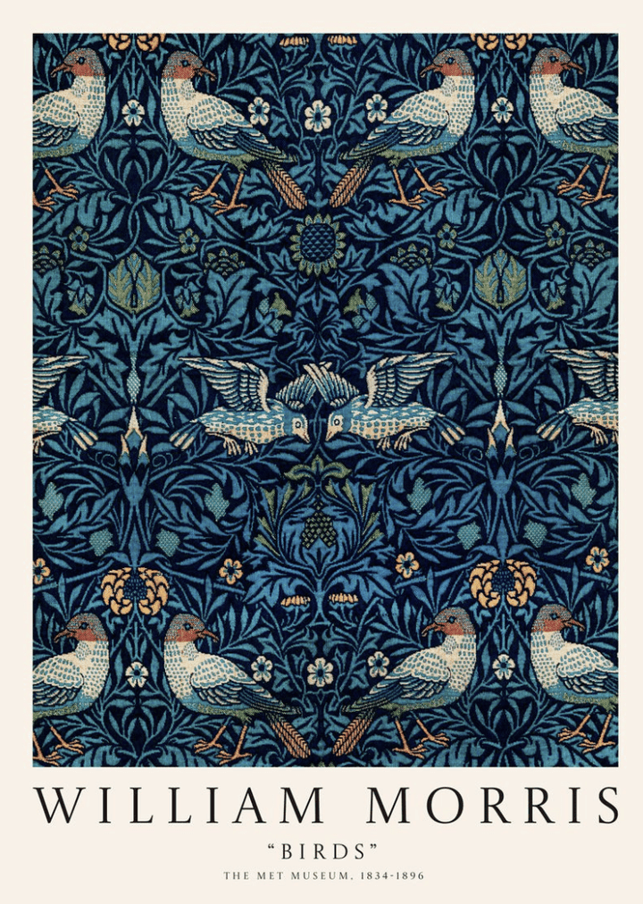 Birds Blue Pattern Wall Art by William Morris wall - art - picture - poster