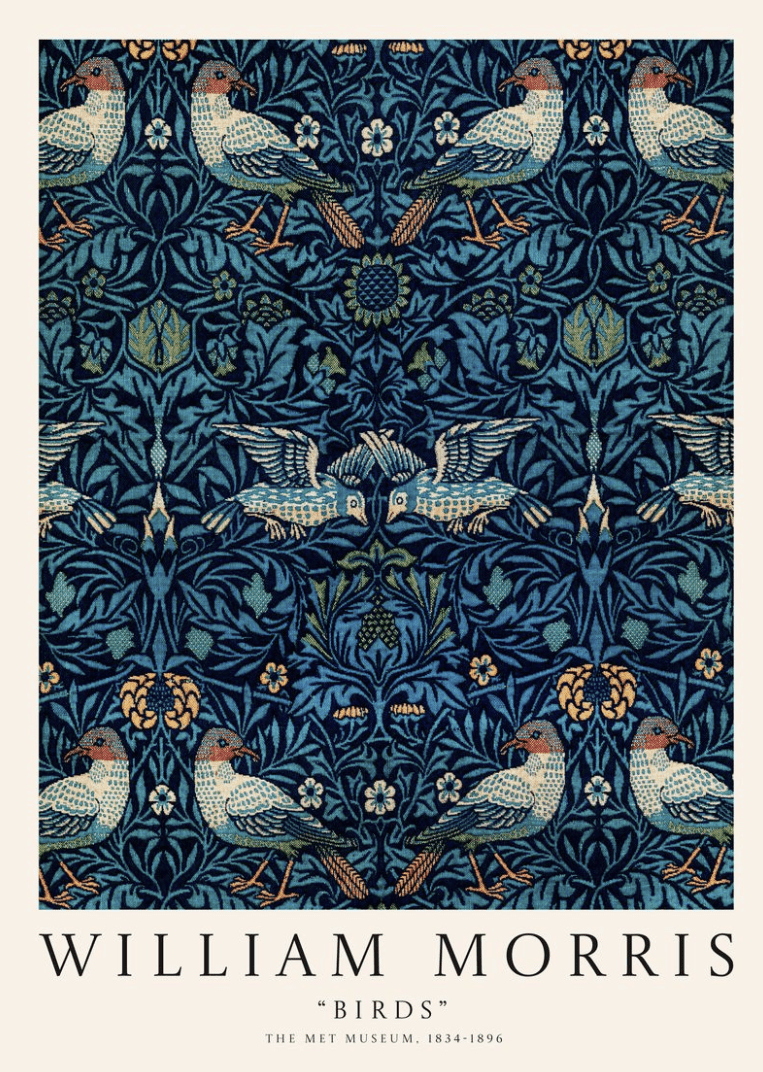 Birds Blue Pattern Wall Art by William Morris
