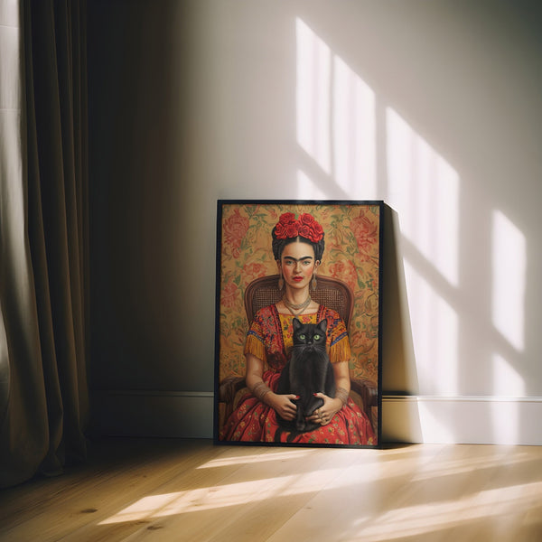 Black Cat Portrait Frida Kahlo