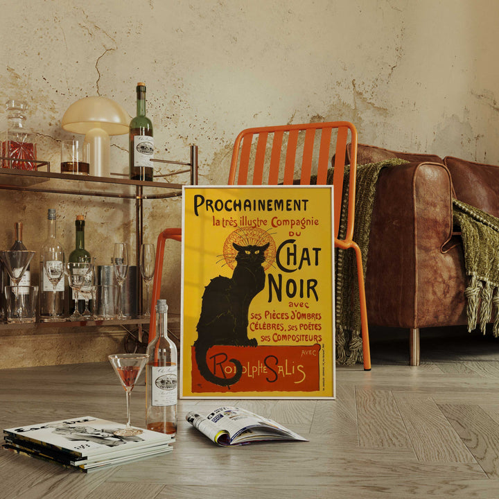 Black chat noir cat vintage bar art home decor