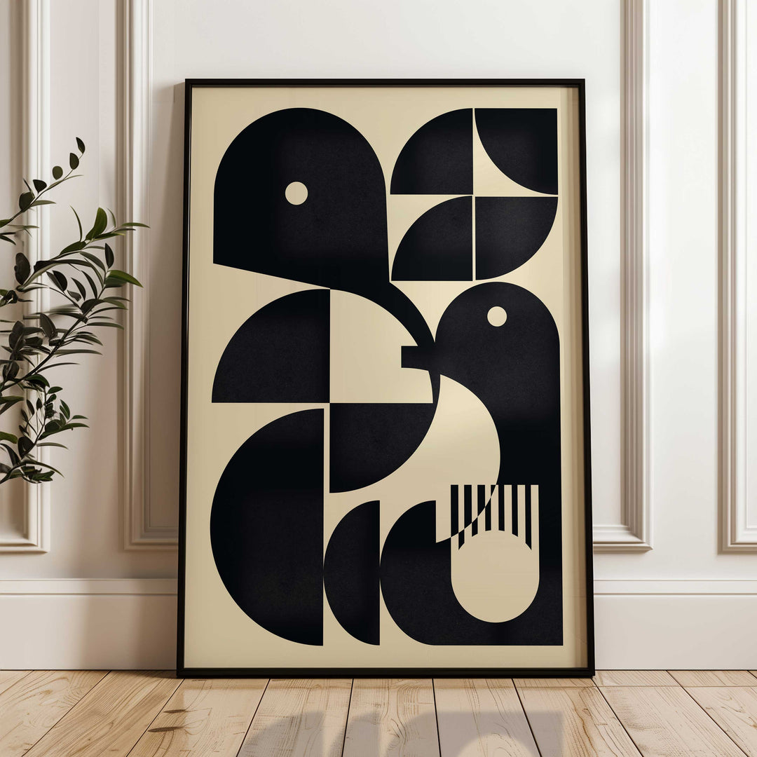 Large black border geometric bird print home decor