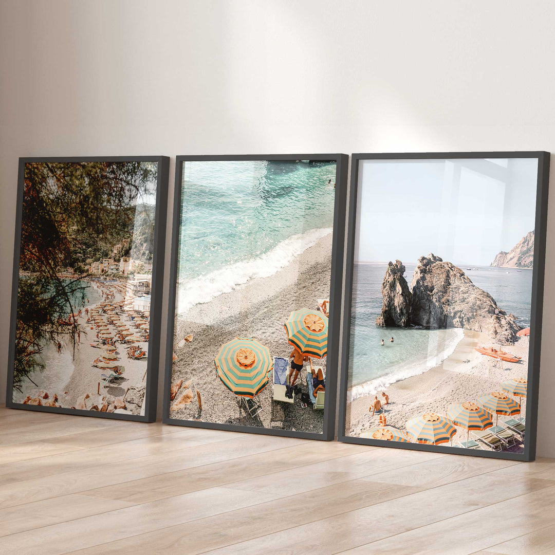 Set of 3 black frame cinque terre coastal wall art