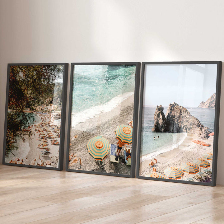 Set of 3 black frame cinque terre coastal wall art