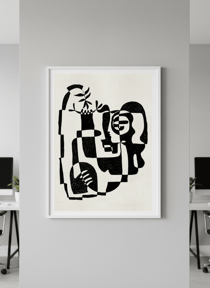 Contemporary wall art featured in a bright modern office workspace