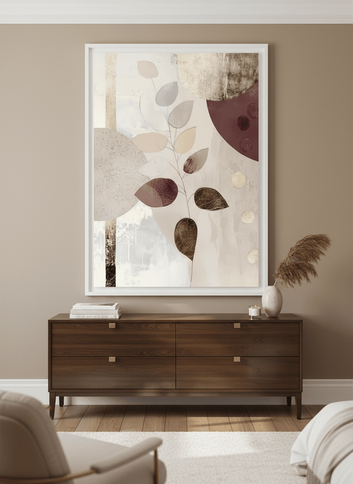 Monumental artwork centred on a feature wall in a luxe interior