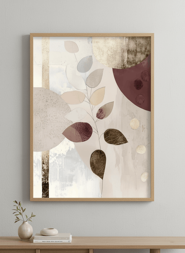 Modern wall art styled above a sofa in a neutral living room