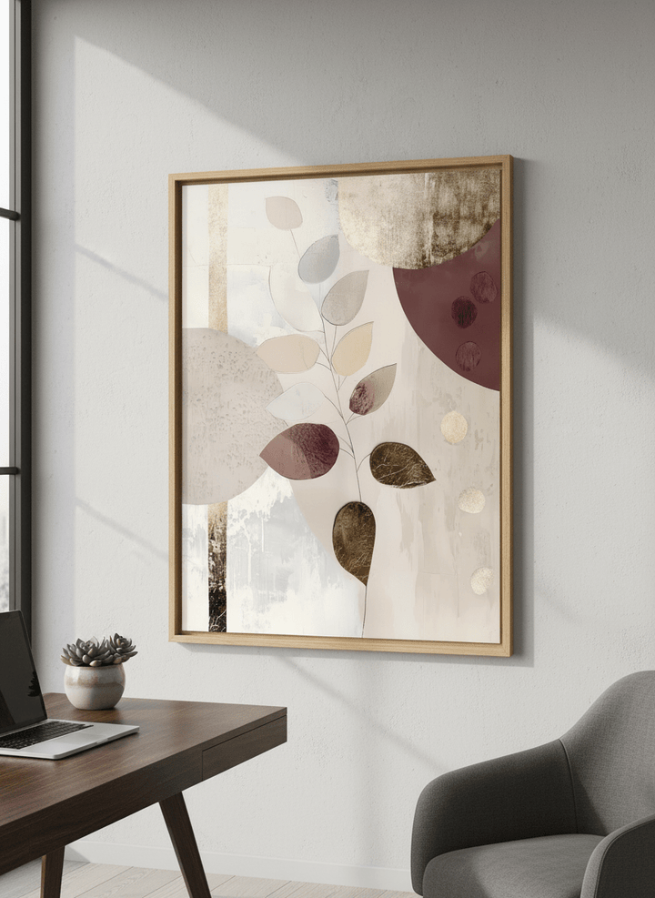 Contemporary wall art featured in a bright modern office workspace