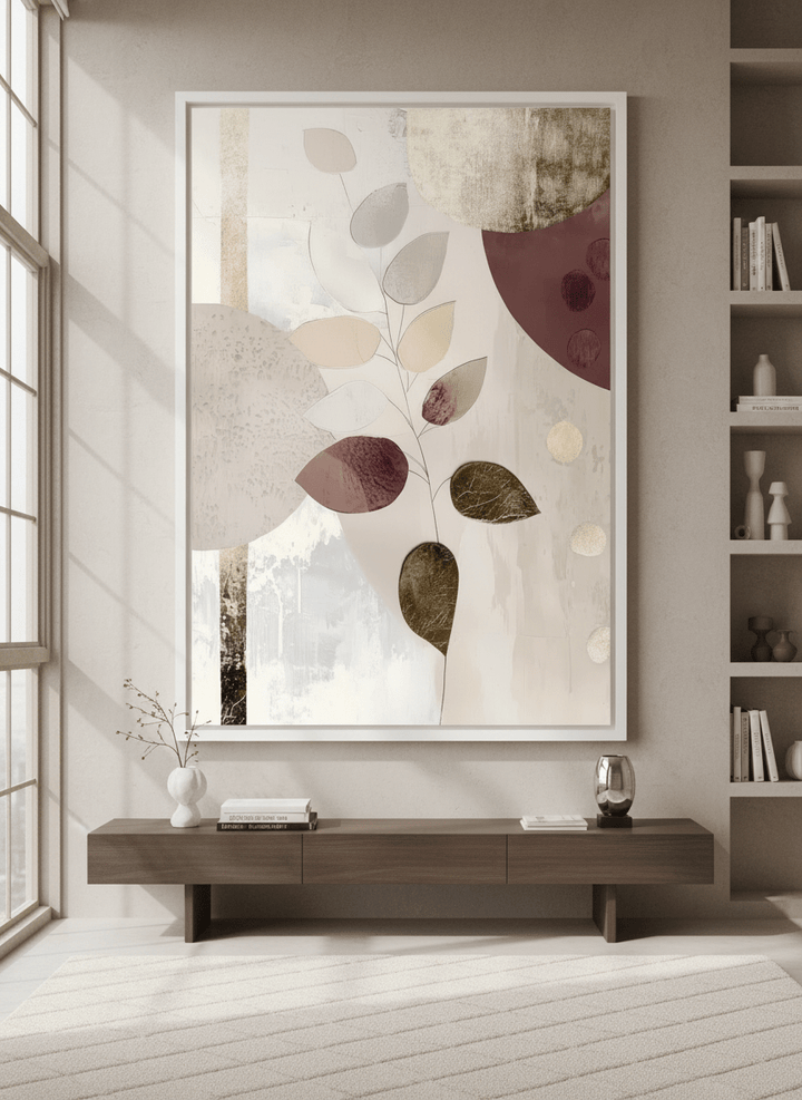 Monumental artwork centred on a feature wall in a luxe interior