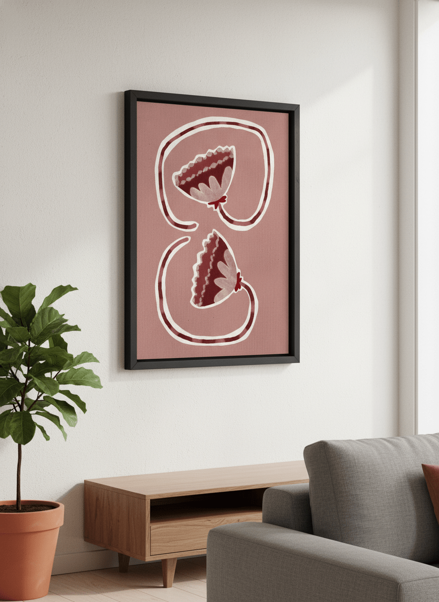 Modern wall art styled above a sofa in a neutral living room
